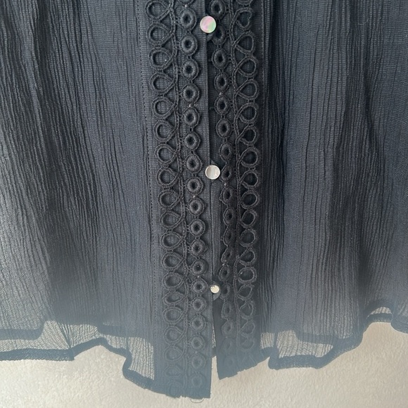 Club Monaco sheer silk blouse mandarin collar embroidered button up size small - Picture 5 of 9